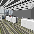 Modern Reception Area Interior Design With Marble Desk Green Plant Wall And Pendant Lights