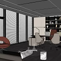 Elegant Modern Office Interior With Large Windows White Leather Sofa Red Armchair And Bookshelf