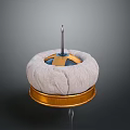 Elegant White Fabric Hat Featuring Gold Base And Central Metal Pin