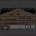 Traditional Hotel Building With Wooden Exterior Sloped Dark Roof Multiple Chimneys And Classic Design