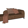 Elegant Modern Brown Chaise Lounge With Checkered Pillow And Soft Beige Blanket
