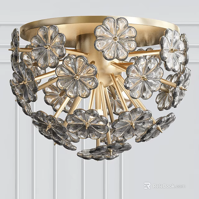 Golden Crystal Flower Shaped Ceiling Light Elegant Modern Design For Interior Decoration 3d model 