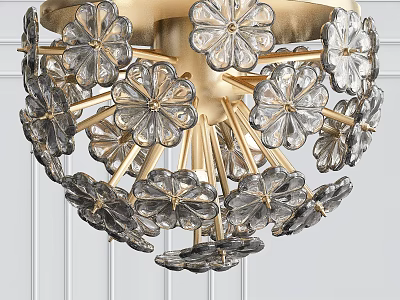 Golden Crystal Flower Shaped Ceiling Light Elegant Modern Design For Interior Decoration 3d model