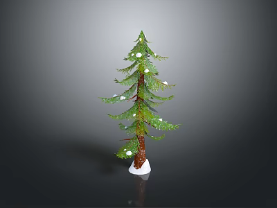 Green Tree With Brown Trunk And White Decorations And Snow At The Bottom 3d model