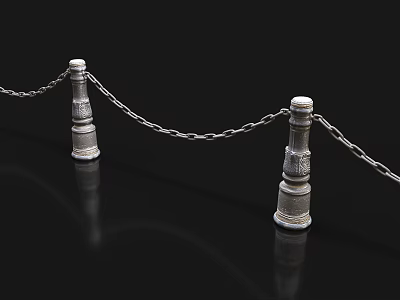 Ornate Wrought Iron Posts Linked By Decorative Chain For Outdoor Decoration 3d model