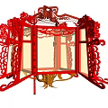 Traditional Red Chinese Lantern With Intricate Cut Out Design Square Frame And Golden Base