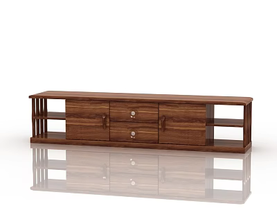 Modern Wooden TV Stand With Drawers And Open Shelves Design 3d model