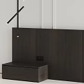 Bed Background Wall With White Vertical Lines Dark Wooden Cabinet And Black Pendant Light