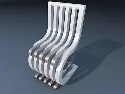 Modern Sleek Leisure Chair Design With White Silver Striped Frame And Curved Lines 3d model