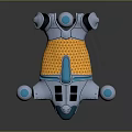 Futuristic Capsule Shaped Robot With Gold Mesh And Blue Glowing Accents