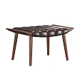 Modern Leather Tufted Stool With Curved Seat And Sturdy Wooden Legs