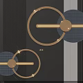 Modern Geometric Wall Decor With Circular Rings and Illuminated Stripes on Textured Gray Background