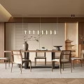 Elegant Modern Restaurant Interior With Wooden Dining Table Chairs Pendant Lights And Vase