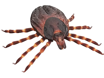Detailed Close Up View Of Reptile With Dark Brown Body And Striped Legs 3d model