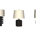 Three Modern Table Lamps With Different Base Designs And White Shades 3d model