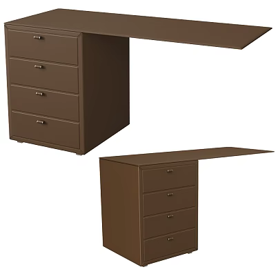Functional Brown Office Desk With Multiple Drawers And Storage Cabinet Design 3d model