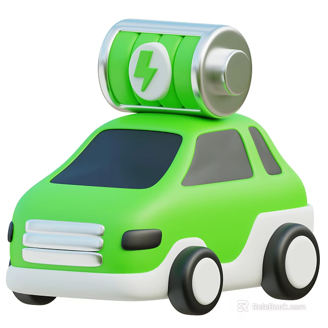 Green Electric Car with Top Mounted Battery Featuring Lightning Bolt Symbol and Eco Friendly Design 3d model 