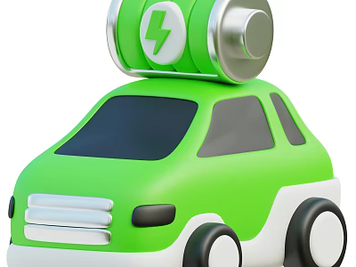 Green Electric Car with Top Mounted Battery Featuring Lightning Bolt Symbol and Eco Friendly Design 3d model