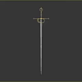 Medieval Sword with Golden Hilt and Silver Blade Ornate Design on Isolated Gray Background