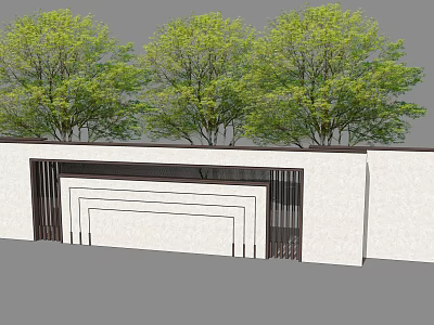 Modern Landscape Wall Design With White Surface Black Metal Grilles And Green Trees 3d model