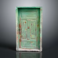 Green Vintage Wooden Swing Door with Classic Panel Design and Natural Texture