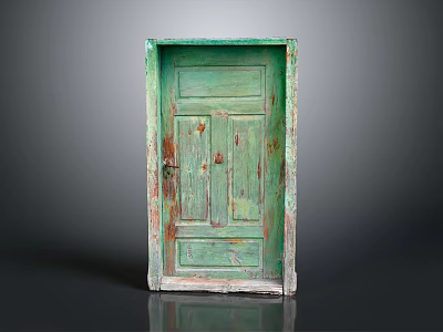 Green Vintage Wooden Swing Door with Classic Panel Design and Natural Texture 3d model