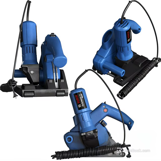 Blue Industrial Handheld Power Tools with Black Components and Power Cord 3d model
