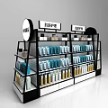 Modern Black White Display Shelf with Multiple Layers and Skincare Products