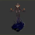Fantasy Mythical Character With Horns Holding Orbs On Blue Energy Waves
