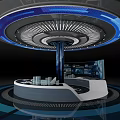 Modern Art Installation With Circular Structure Blue Lighting And Tech Inspired Design 3d model