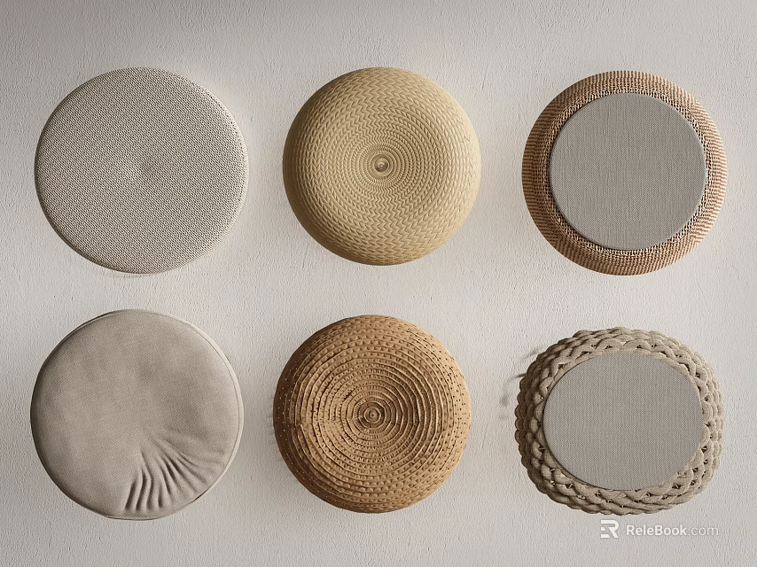 Round Decorative Wall Cushions With Various Textures And Neutral Tones For Home 3d model 