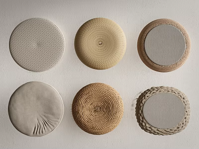 Round Decorative Wall Cushions With Various Textures And Neutral Tones For Home 3d model