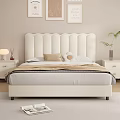 Elegant Double Bed Interior Design with White Pleated Headboard Pillows Nightstand and Plant