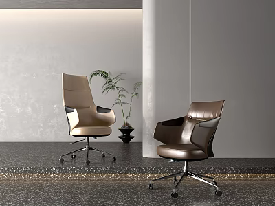 Modern Leather Office Chairs Beige And Brown With Swivel Wheels In Minimalist Interior Space 3d model