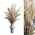 Decorative Ornament Set With Dried Flower Bouquet And Gray Minimalist Vase