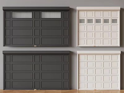 Black and White Modern Garage Doors with Window and Panel Designs 3d model