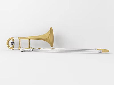 Brass Musical Trombone Instrument With Golden Bell And Silver Slide 3d model