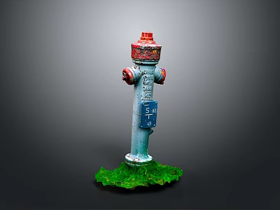 Blue Fire Hydrant With Red Top Standing On Green Grass Base 3d model