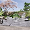 Karesansui Japanese Garden Design With Stones Gravel Moss Pine Trees And Stone Lantern