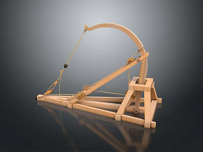 Ancient Wooden Catapult Weapon with Medieval Siege Warfare Design and Frame Structure 3d model