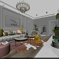Modern Round Marble Top Coffee Table Set For Bright Cozy Pastel Style Living Room