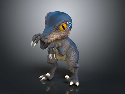 3D Cartoon Dinosaur Character Model Standing With Blue Body Yellow Eyes And Sharp Claws 3d model