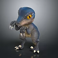 3D Cartoon Dinosaur Character Model Standing With Blue Body Yellow Eyes And Sharp Claws