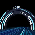 Modern Archway Design With LOGO Blue White Lines Arrows And Light Effects