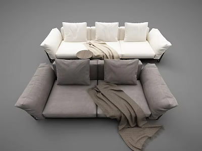 Modern White And Gray Sofa Set With Decorative Pillows And Soft Blanket 3d model