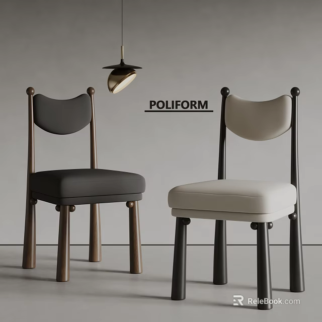 Poliform Modern Dining Chairs With Dark And Light Upholstered Seats And Wooden Legs 3d model 