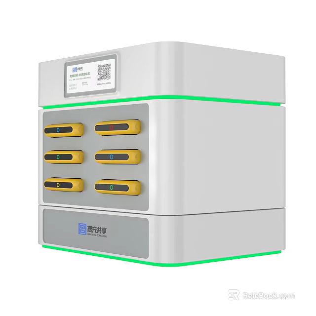 Phone Charging Cabinet With Multiple Ports Screen And QR Code White Green Design 3d model