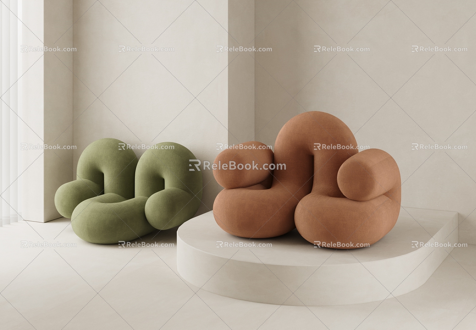 Cream Style Casual Single Sofa 3d model