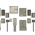 Public Facilities Electrical Utility Enclosures In Various Sizes With Gray Metal Cases And Warning Labels
