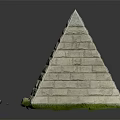 Cartoon Pyramid with Brick Structure Small Door and Green Grass Elements 3d model